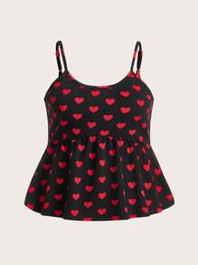 SHEIN EZwear Top camiseta sin mangas con volantes y estampado de corazón para San Valentín para mujer talla grande en verano