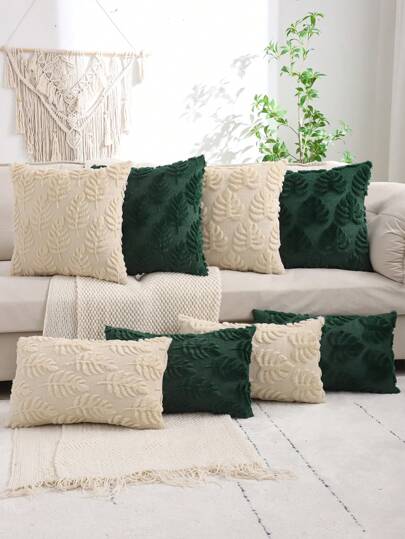 Summer Decorative Pillow Cover, Turtle Leaf Plush Quilted Embroidered, Suitable For Living Room And Bedroom,Fall Decor,Autumn Decor,Room Decor