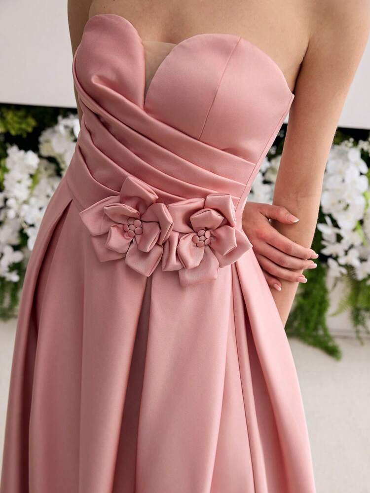 STEREO FLORAL FOLD PLEATED TUBE DRESS