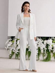 MOTF PREMIUM PRESS CREASE FLARE LEG SUIT PANTS - White - View 1
