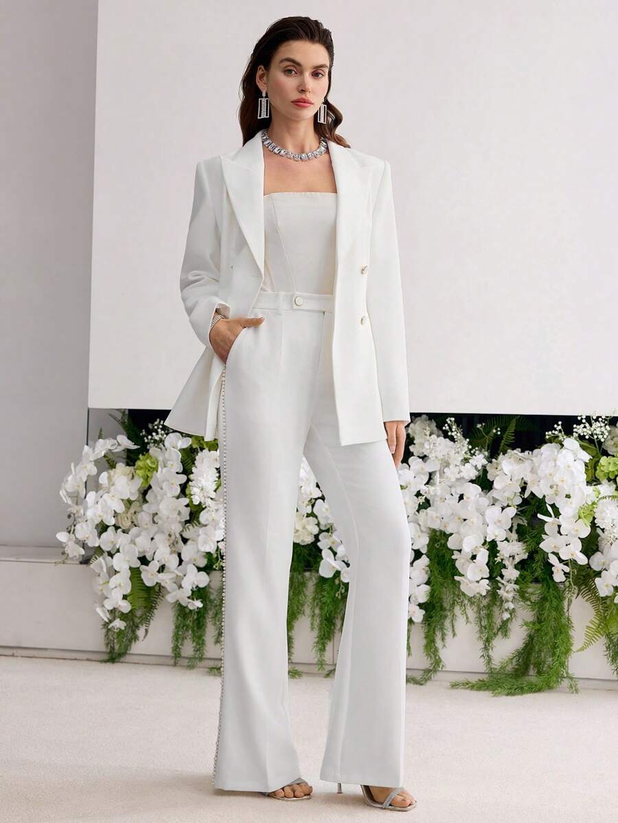 MOTF PREMIUM PRESS CREASE FLARE LEG SUIT PANTS - White - View 1