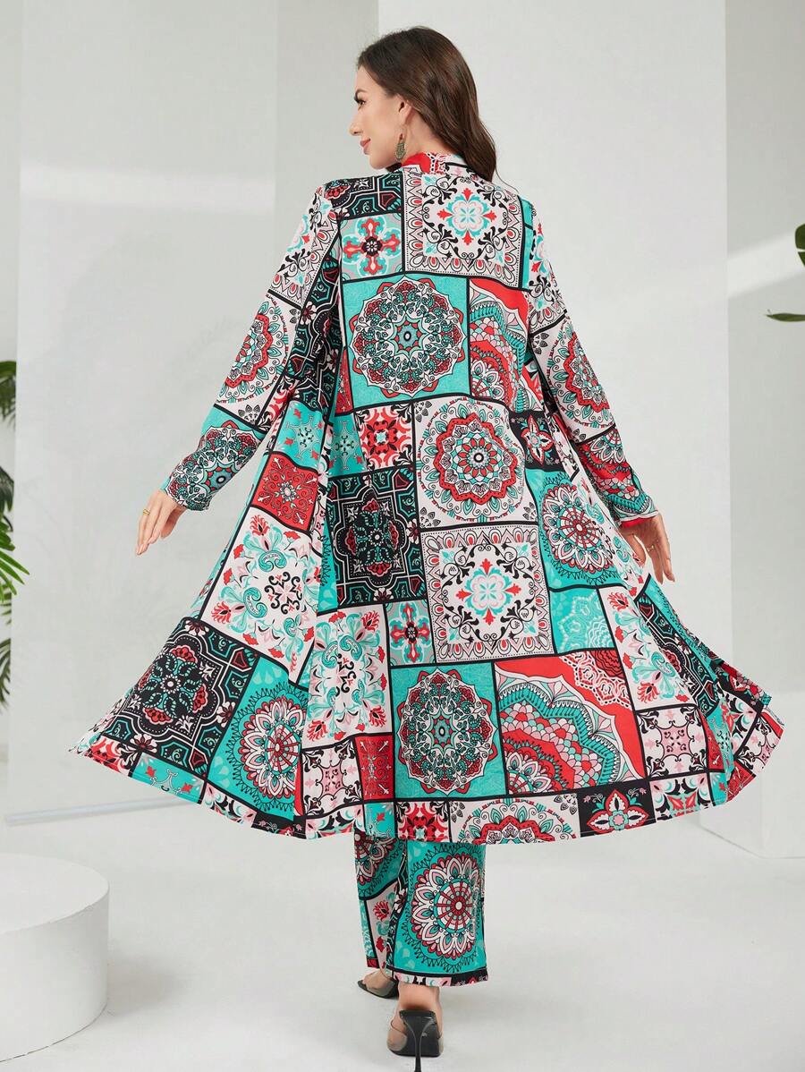 Al Najma 2pcs Set Women Holiday Casual Full Print Jacket And Pants - Red - View 1