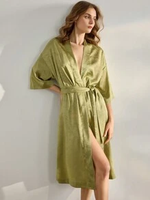 Ocili Leisure Comfortable Jacquard Satin Surface Landscape Soft & Smooth Ladies' Bathrobe