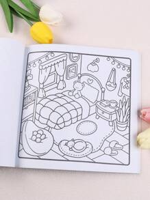 SHEIN 1pc Nook: Sách tô màu với thiết kế không gian ấm cúng siêu dễ thương để thư giãn (Tô màu không gian ấm cúng) Quà tặng cho bạn bè, cặp đôi và gia đình - màu xanh lá - Xem 9