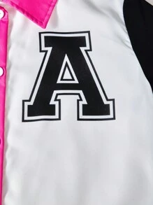 SHEIN Mädchen Tweens Slogan Cartoon Bär Kurzarm Hemd mit Knopfleiste - Pink - Übersicht 4