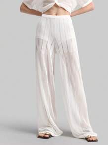 Ontre 女士白色半透明宽松波西米亚阔腿休闲针织裤 - 白色 - 查看 3