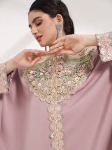 Al Najma Vestido maxi elegante y conservador árabe, abaya turca