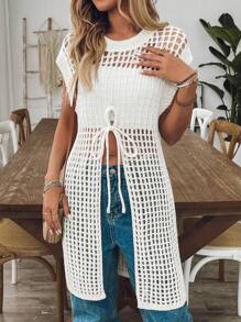 Breezaya Cárdigan largo y versátil sin mangas, con abertura lateral, para primavera y verano