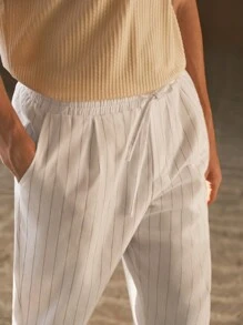 Manfinity VCAY Men's Woven Stripe Long Mid-Rise Straight Leg Casual Pants, Suitable For Daily Wear