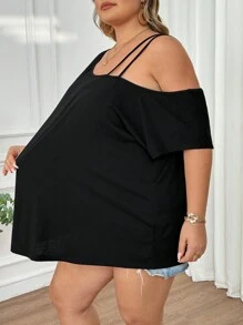 SHEIN CURVE+ Plus Size Women Tie-Dye Print Round Neck Short Sleeve Casual Loose T-Shirt, Spring/Summer