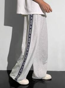 SHEIN 青少年男孩宽松舒适休闲灰色撞色侧边丝带拼接阔腿裤