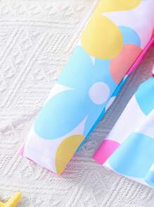 SHEIN Leap Crew Young Girl Ditsy Floral Rash Guard Swimsuit With Hat - White - View 4