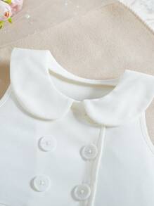 SHEIN Baby Girls Elegant Solid Color Peter Pan Collar Sleeveless A-Line Pleated Dress - White - View 5