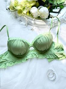 Esselle 女士纯色褶皱高腰无钢圈文胸 - 綠色 - 查看 1