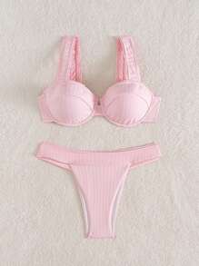 Swim Mod Women'S Underwire Push-Up Cute & Playful High-Cut Bikini Swimwear, For Summer Beach Vacation - Pink - View 5