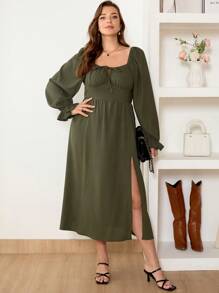 SHEIN Frenchy Plus Size Solid Color Long Sleeve Casual Dress, Simple & Fashionable For Everyday Wear