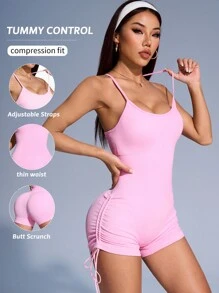 Slayform 女士抽绳性感细肩带露背运动连体裤，适合瑜伽健身房锻炼