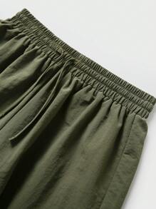 Back-To-School Tween Boy Olive Green Baggy Cargo Pants,Summer School Casual Elastic Waist 3M Reflective Letter Print Loose Wide Leg Jogger Pants - Army Green - View 13