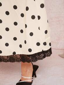 SHEIN Clasi Women's Elegant Halter Neck Apricot Base Black Polka Dot Dress For Spring & Summer Vacation Beach Outfits For Woman Western Wear Women Summer Dress  Western Wear Women Boho Festival  Bohemian Vacation Dress