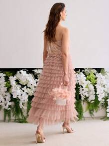 MOTF PREMIUM MESH LAYERED HEM TUBE DRESS - Pink - View 7