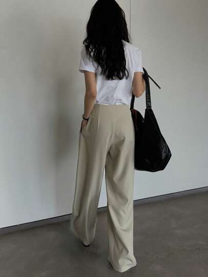 DAZY Solid Color 2 In 1 Wide Leg Pants, Casual Women Summer Trousers