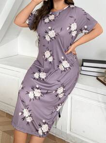 Rochie maxi din tricot cu imprimeu floral de marime plus pentru tinuta acasa