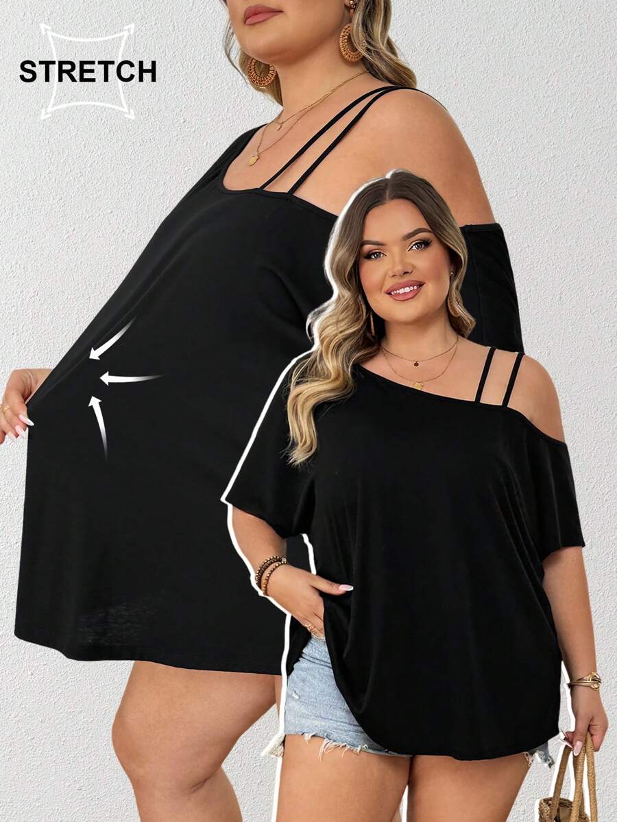 SHEIN CURVE+ Plus Size Women Tie-Dye Print Round Neck Short Sleeve Casual Loose T-Shirt, Spring/Summer