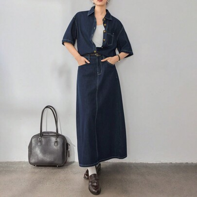 오버사이즈 여성 캐주얼 데님 수트