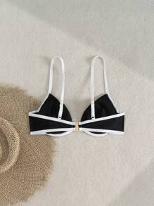 SHEIN Swim Damen Sommer Strand Urlaub Sexy Bikinioberteil, Farbblock Stoffpatchwork Design