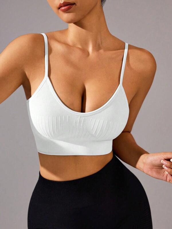 Easify SHEIN Sport Damen einfarbiger Ripp-Sporttop für Lässig Fitness
