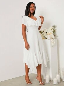 SHEIN SXY Vestido elegante de unicolor, ajustado y de talla grande para bodas de primavera/verano, de uso diario sencillo y con estilo
