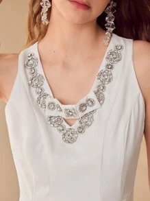 MOTF PREMIUM RHINESTONE DECOR SLEEVELESS DRESS - White - View 3