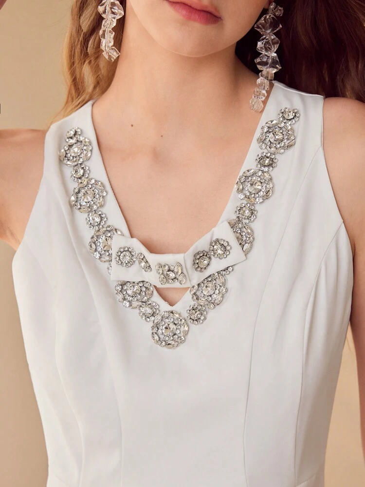 RHINESTONE DECOR SLEEVELESS DRESS