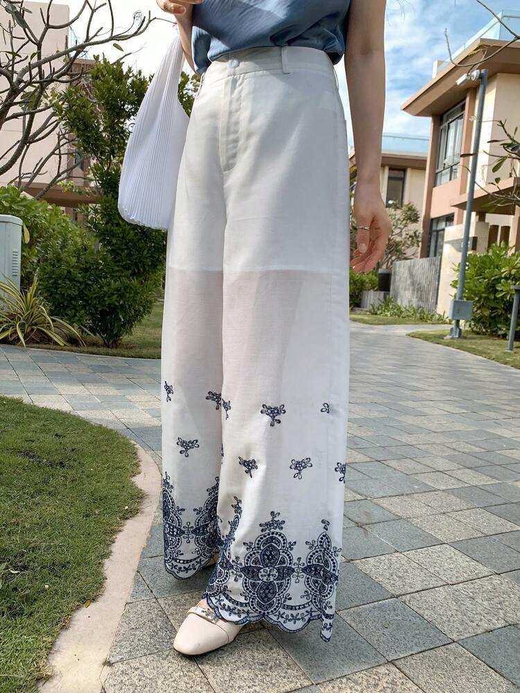 Floral Print Loose Straight Leg Women Pants Vacation