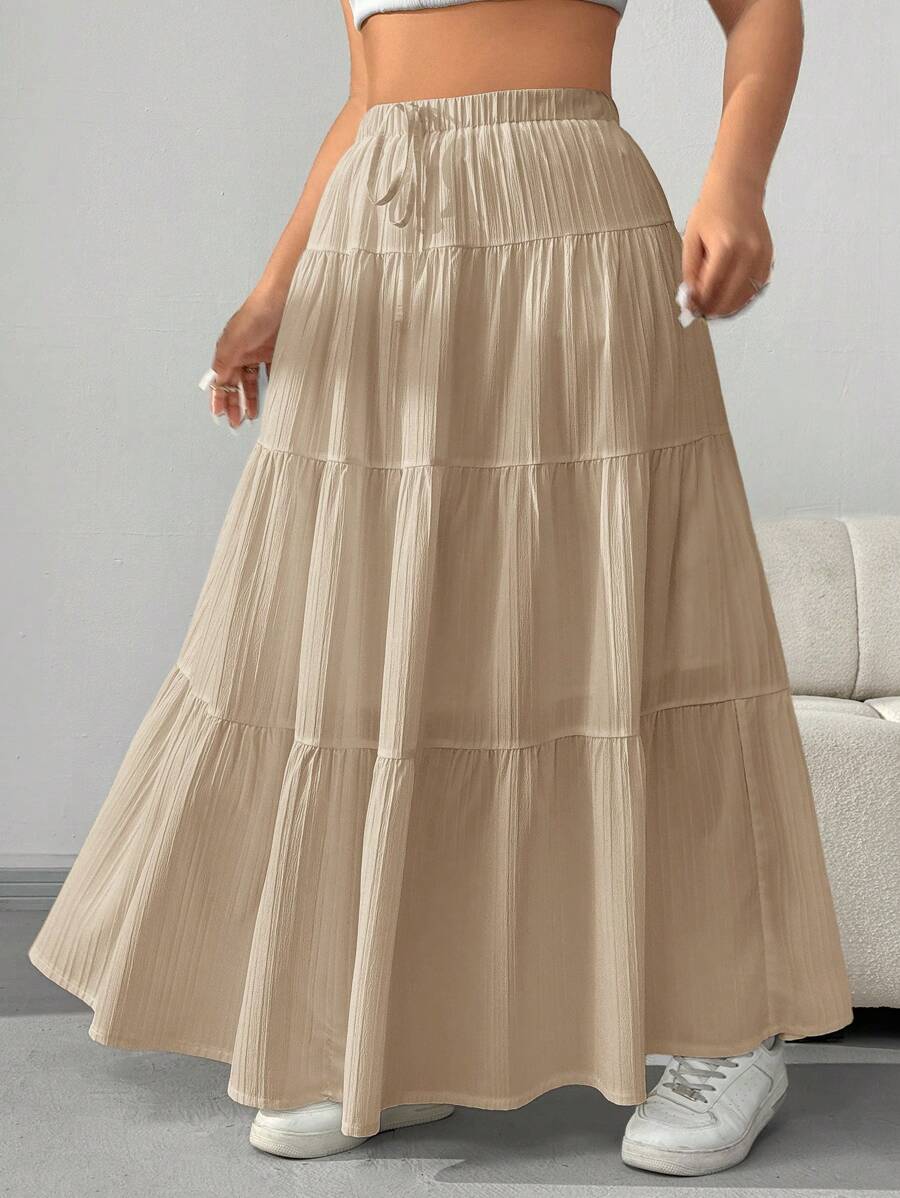 SHEIN EZwear Váy dài màu trơn thường ngày cỡ lớn - Màu Khaki - Xem 1