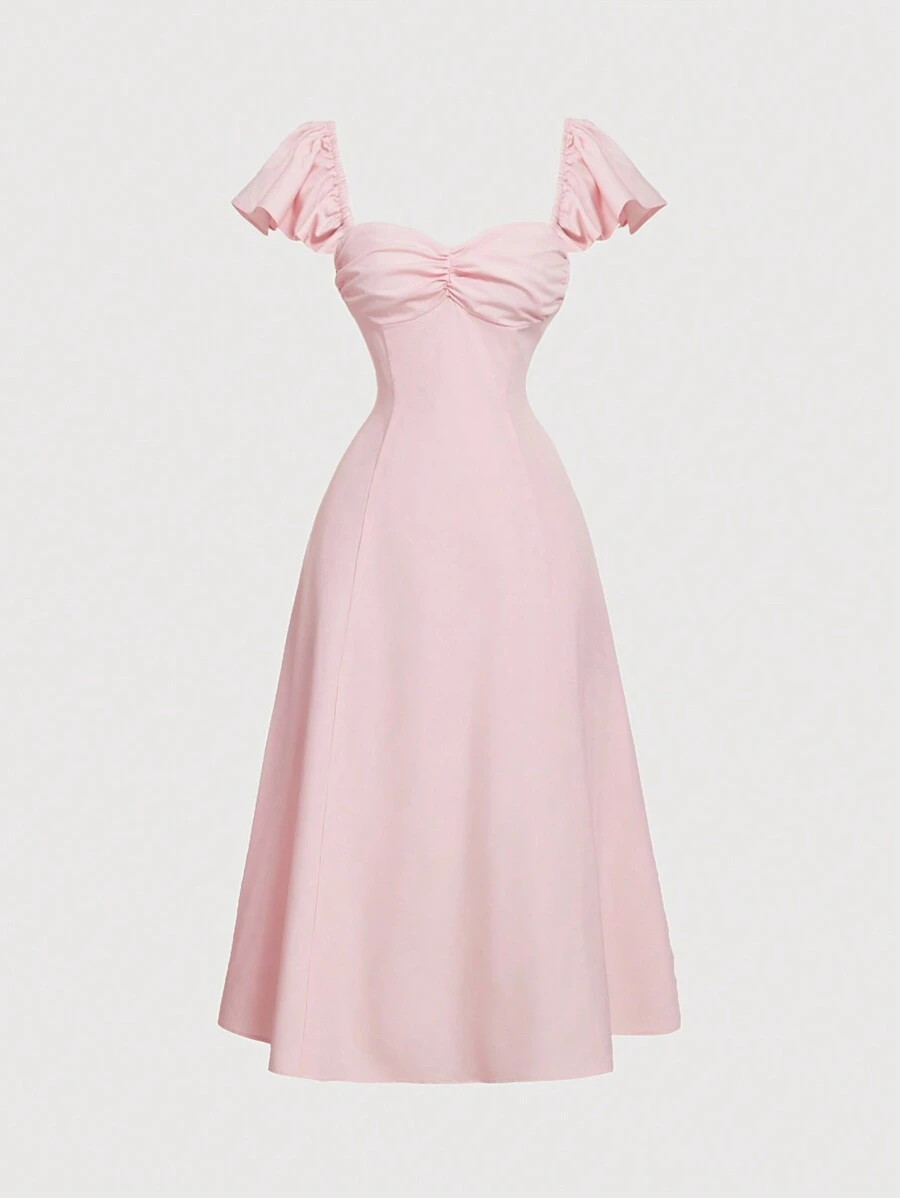 SHEIN MOD Women's Pink Ruffle Sleeve Midi Dress, Spring Date Dress, Valentine's Day Dress,Valentines Clothes,Summer Outfits For Women,Summer Dresses For Women,Summer Dresses,Date Night Outfits Women