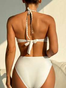 SHEIN Swim Women Spring Break Summer Beach Vacation One-Piece Swimsuit, Fashionable Solid Color Monokini With Starfish Decor - White - View 3