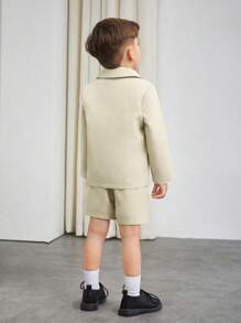 SHEIN 2pcs Young Boy British Gentleman Suit Set, Long Sleeve Blazer And Shorts, Fashion Outfit For Birthday Party, Banquet, Wedding, Baptism Anniversary - Khaki - View 2