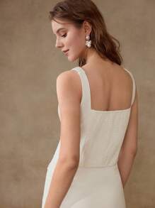 MOTF PREMIUM 立体花卉褶饰无袖衬衫 - 白色 - 查看 5