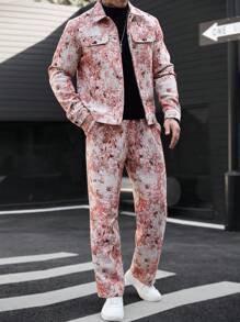 Manfinity Homme Men's Jacquard Weave Street Style Jacket Suit - Pink - View 2