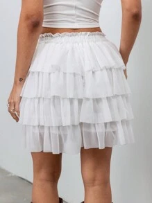 Chiquease Women's Cute Girl-Style Layered Tulle Anti-Flashing Ruched Skorts - White - View 2