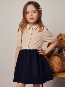 PrepCrw Vestido mini plisado en color durazno y marino con patchwork para niñas, primavera/verano - Multicolor - Ver 5