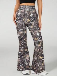 SHEIN PETITE 女式修身印花喇叭裤