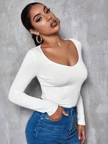 SHEIN Essnce Long Sleeve Form-Fitting Tee - White - View 1