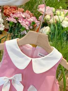 LMoss Kids LMoss 女婴编织撞色彼得潘领宽松休闲连衣裙 - 粉色 - 查看 3