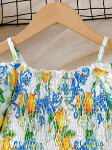 2 件套女童柠檬水果图案吊带上衣和长裙套装，夏季 - 藍色 - 查看 4