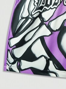 ROMWE MEN Street Life Shorts de Streetwear Estampadas Masculinas, Adequadas para Uso Diário na Primavera/Verão - Roxo - Visão 3