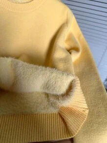 VaVaBold 新品圆领保暖长袖女式毛衣 - 黃色 - 查看 3