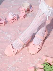 Dola Lovely 1 Pair Women's Mary Jane Flats, Pink Bow & Rhinestone Slip-On Casual Shoes, Comfortable & Versatile For Outdoor Wear - Pink - View 3