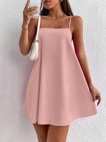 SHEIN PETITE 女士纯色宽松吊带迷你连衣裙